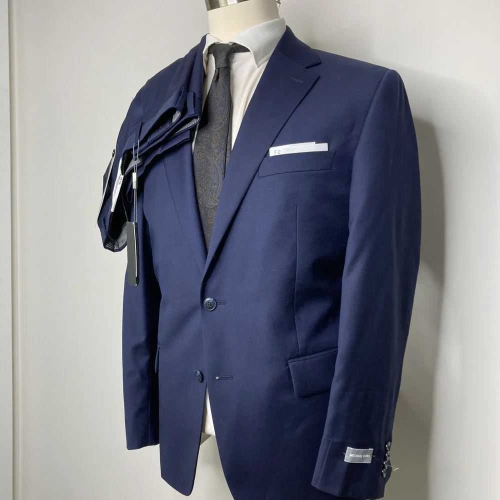 Michael Kors Mens Classic-fit 2-pc Suit Jacket Blazer Pants 42R 36W 30 Navy Wool